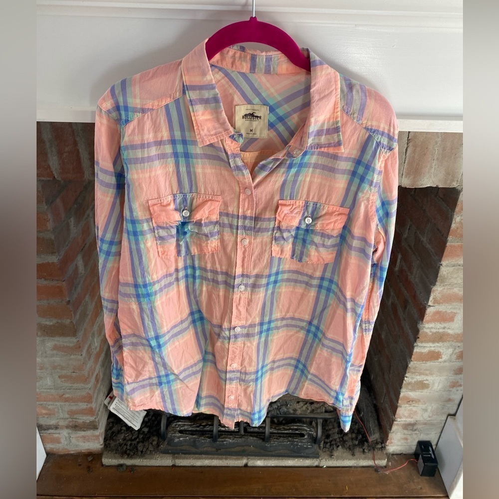 Hollister Y2K Medium Pink Striped Button Down Womens Pastel Shirt
